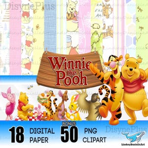 Winnie the Pooh Digital Paper Png Bundle Instant Digital download