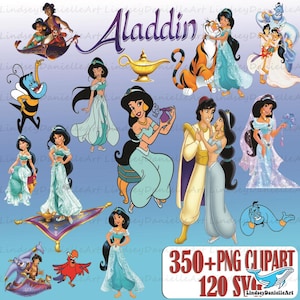 Aladdin SVG, Aladdin Clipart, Jasmine SVG, Princess Clipart for Aladdin Birthdays and Crafts Instant Download