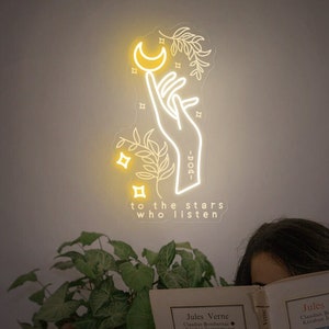 Moon Star Neon Sign,To the stars who listen, and the dreams that are answered,Handmade Led Light Sign,Personalized Gifts,Christmas Decor