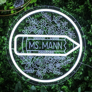 Teacher Name Neon Sign For Classroom| Teacher Name Sign| Personalized Classroom Decor| Teacher Welcome Sign| Door LED Hanger| Teacher Gift