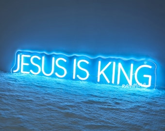 Jesus is king Neon Sign,Jesus Led Light Sign,Easter Sign,Christian Decor,Gifts For Friends,Bedroom decor ,Religious Gift, Happy Easter Decor