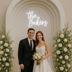 Personalized Wedding Last Name Neon Sign,Wedding Family Name LED Neon,Light Wedding Grass Wall Backdrop Decor,Home Wall Decor,Gift for Newly