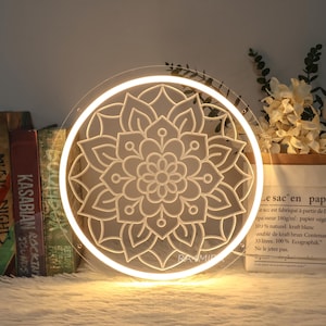 Mandala Leuchtreklame, handgemachtes LED-Licht-Zeichen, benutzerdefinierte Mandala-Wanddekor, Schlafzimmerdekor, Mandala-Blumenzeichen, Mandala-Wandbehänge, Geschenke für sie
