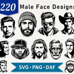220 dessins de visage masculin SVG, SVG de visage d'homme, homme Svg, homme Bundle Svg, homme Svg, Silhouette homme, fichier de coupe pour Cricut, Silhouette, Clipart vectoriel