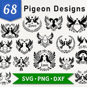 Svg 68 pigeons, colombes SVG, Svg pigeon, Silhouette colombe, vecteur de colombe, mariage colombes Svg, fichiers svg oiseau pour Cricut, svg oiseaux, clipart oiseaux