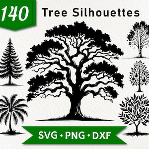 140 Tree silhouette clipart bundle - svg, dxf, png - Tree outline vector files for cricut & laser cutting - Nature elements clip art pack
