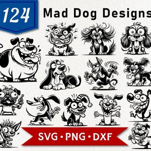 124 SVG Mad Dogs, Mad Dog Bundle, Crazy Dog Breeds, Cartoon Dogs PNG Clipart, Dog Vector Graphics, Sublimation Crazy Dog, Dogs SVG Cut Files