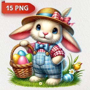 15 Clipart di coniglietti pasquali ad acquerello, bundle di clipart di coniglietti pasquali, PNG di coniglietti pasquali, clipart di Pasqua, coniglietti pasquali, clipart di primavera per bambini