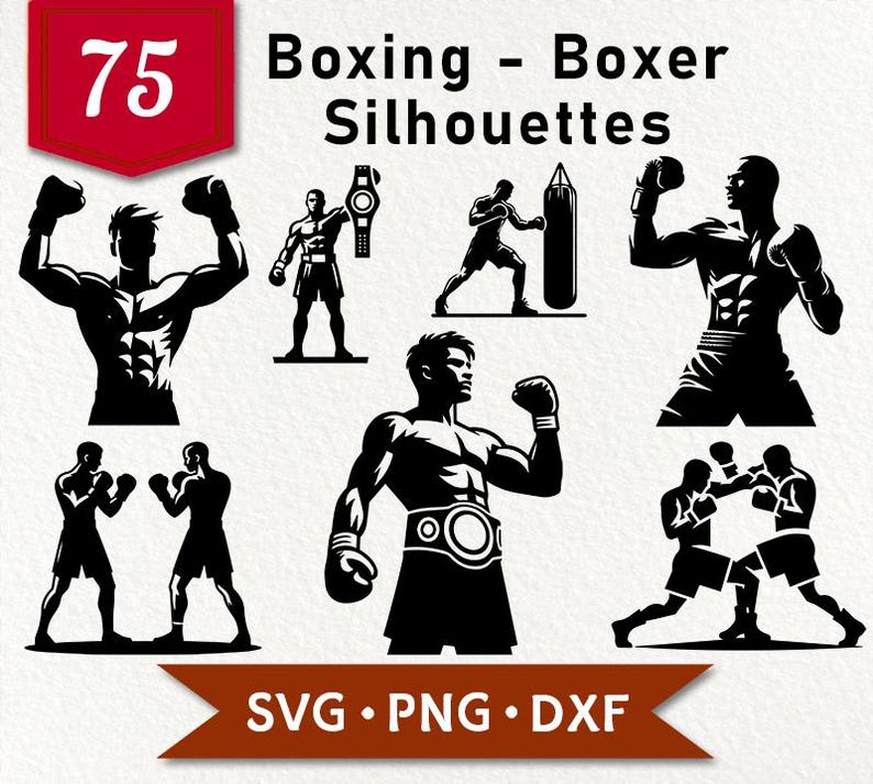 Simple Boxer Dxf Boxing SVG Bundle - 75 Vector Designs Boxer Silhouette Clipart, Fighter ...