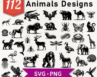 112 Tiere SVG PNG Bundle: Cricut, Sublimation, Laser Cut Dateien