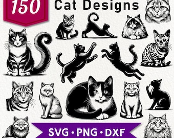150 Cat Breeds SVG Bundle: Kitten Vector Graphics, Clipart (Digital Download)