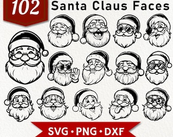 Santa Claus Faces Svg Bundle: Vintage Christmas Clipart (Digital Download)