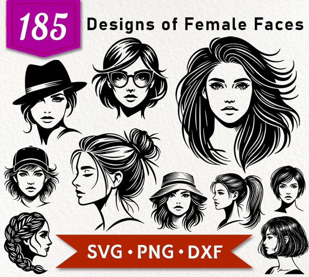 185 Female Face Designs: Woman Silhouette SVG Bundle (digital Files) - Etsy