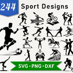 Pacchetto sportivo Svg, file vettoriale 244, Dxf sportivo, file di taglio sportivo, Clipart sportivo, Silhouette sportiva, Elementi di design sportivo, Download istantaneo