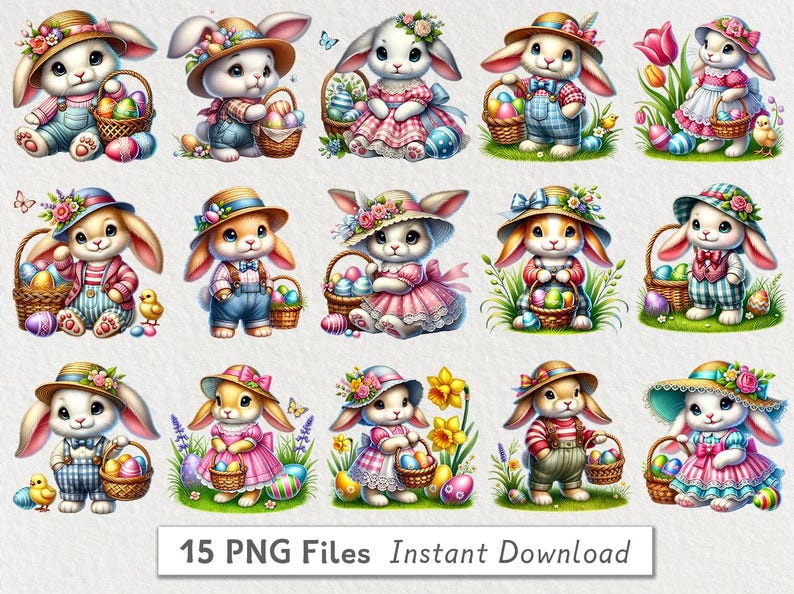 Watercolor Easter Bunny Clipart Bundle: Spring Nursery PNG (digital ...