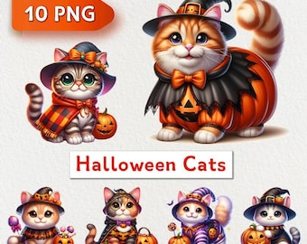 Aquarell Halloween Katzen Clipart: Gruselige Kätzchen (PNG)