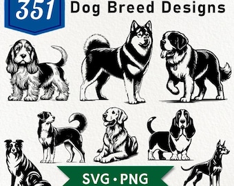 351 Dog Breeds SVG Bundle: Vector Graphics, Clipart (PNG)