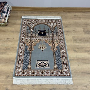 3x4 Gray Prayer Mat, Turkish Prayer Mat, Prayer Silk Carpet, Luxurıous Seccade Rug, Turkish Silk Rug,Top Quality Prayer Rug,Ramadan Gift Rug