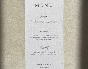 Menu Cards, Minimalist Wedding Menus, Simple Menu Card, Modern Wedding Menu, Personalised, Wedding Table Menus, Baby Shower Menu, DL size