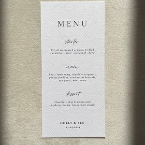 Menu Cards, Minimalist Wedding Menus, Simple Menu Card, Modern Wedding Menu, Personalised, Wedding Table Menus, Baby Shower Menu, DL size