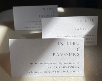 Favour Cards, Charity Donation Card, Favour Card, In Lieu of Favours, Personalised Favours, Personalised Favour Cards, Wedding Donation