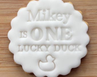 Custom One Lucky Duck Cookie Stamp, Fondant Embosser, Fits M&S All Butter Biscuits