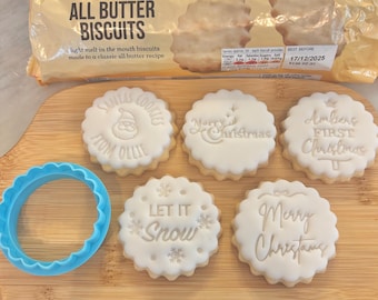 Christmas Cookie Stamp, Personalised Fondant Embosser Stencil, Fits M&S All Butter Biscuits