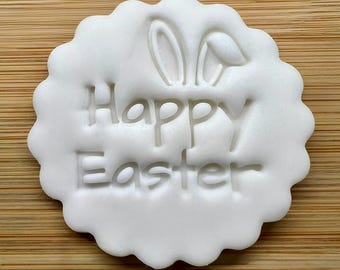Happy Easter Cookie Stamp, Bunny Ears Fondant Embosser Stencil, For M&S Biscuit Hack