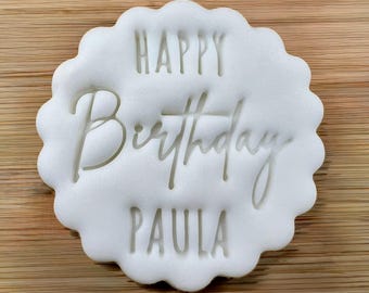 Happy Birthday Name Cookie Stamp, Personalised Fondant Embosser, For M&S All Butter Biscuits