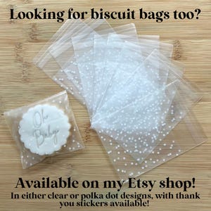M&S biscuit hack sized cellophane bags, polka dot or clear design, size of all butter biscuits from Marks and Spencer and made from a thick material and self sealing