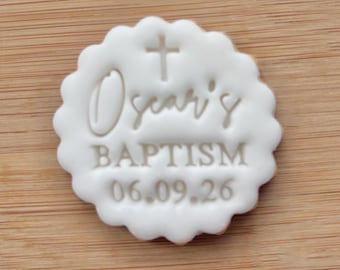 Custom Christening Cookie Stamp, Personalised Fondant Embosser Stencil, Fits M&S All Butter Biscuits