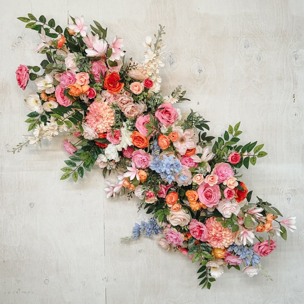 Bright Wildflower Eucalyptus and Dahlias Wedding Arch Arrangement, Colorful Flowers for Spring Wedding Backdrop Bouquet or Bright Florals