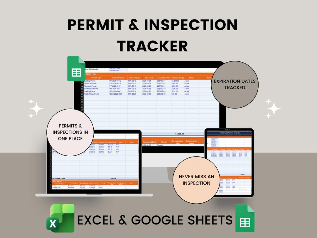Permit Excel List Example Permit & Inspection Tracker Excel | Construction Permit Log ...