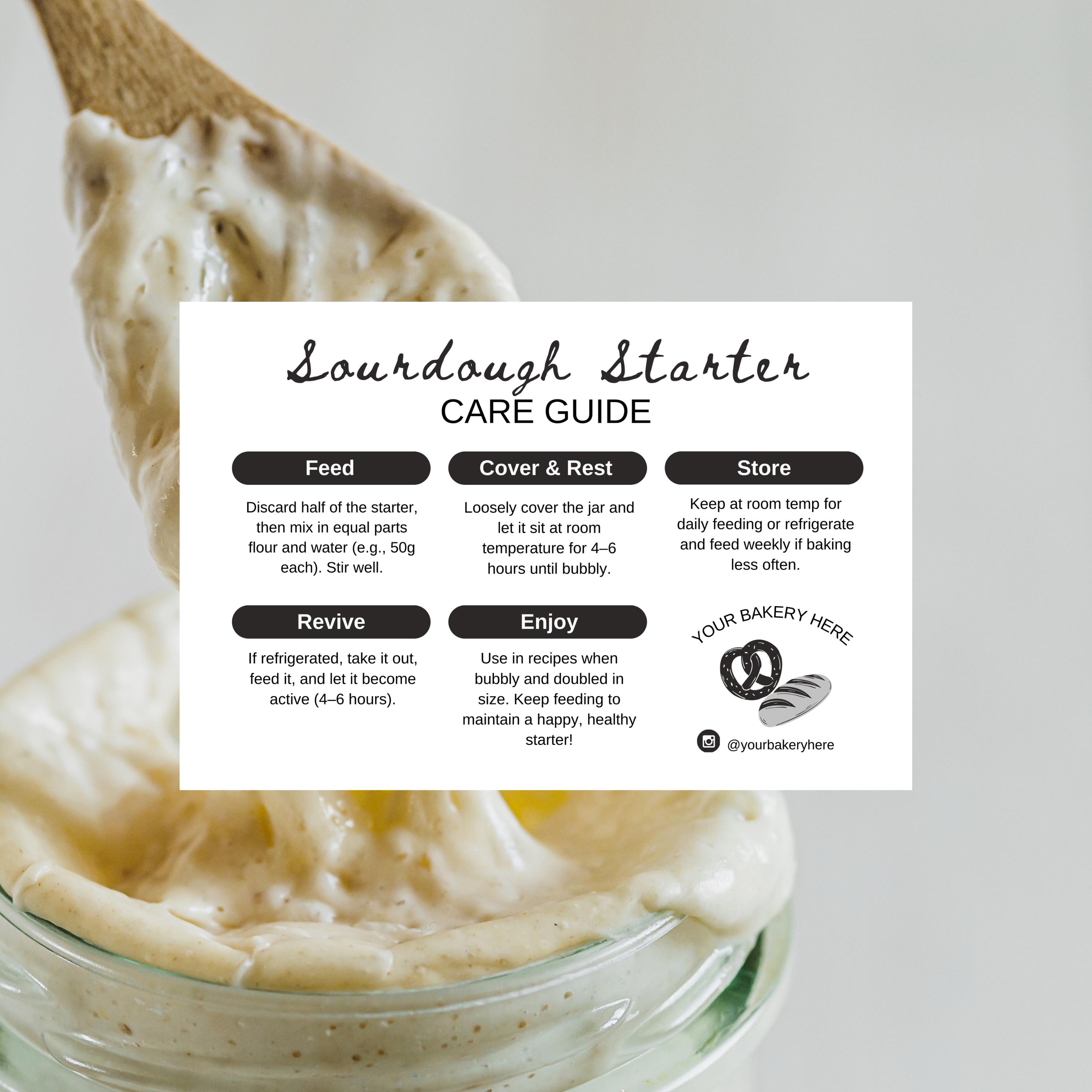 Sourdough Starter Care Guide, Sourdough Starter Instructions Card