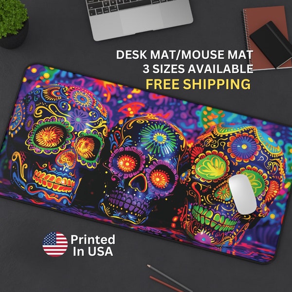 Vibrant Sugar Skull Desk Mat - Day of the Dead Artwork, Precision Mouse Surface, Festive Cultural Decor