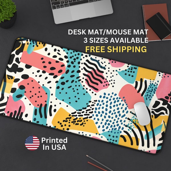 Memphis Style Desk Mat, Colorful Abstract Mouse Pad, Artistic Office Decor, Retro 80s Desk Blotter, Modern Workspace Accessory ,Gift Idea