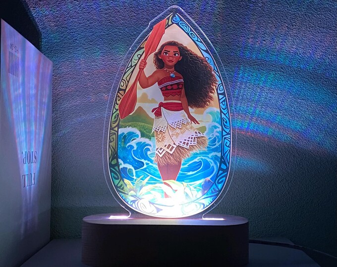Moana Stained Glass Style Night Light,  Gift for Gamers, Christmas Gift, Colors Changing, Birthday Gift