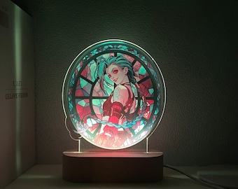 Jinx Stained Glass Style LED Night Light,  Gift for Gamers, Christmas Gift, Colors Changing, Birthday Gift
