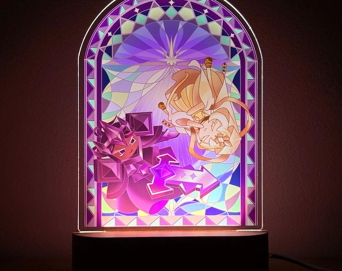 Dark Cacao Cookie & Mystic Flour Cookie Night Light,  CookieRun Charms Gift for Gamers, Birthday Gift