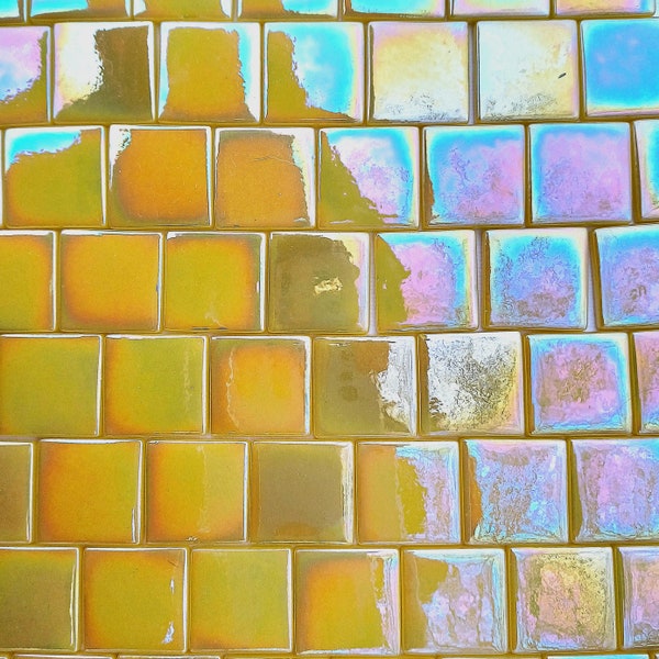 Opal Gelb irisierte Quadrat 25 mm Mosaik Glasfliesen - 100g Beutel