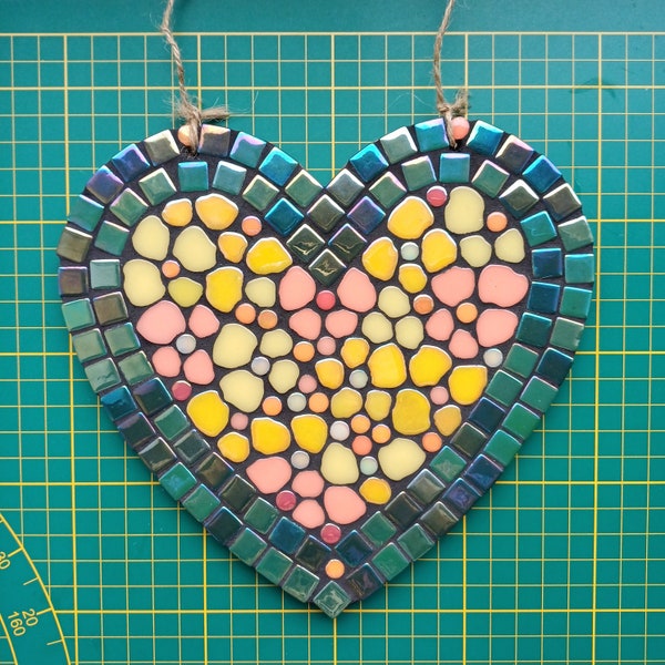 Handmade Sakura Heart iridescent mosaic wall decor