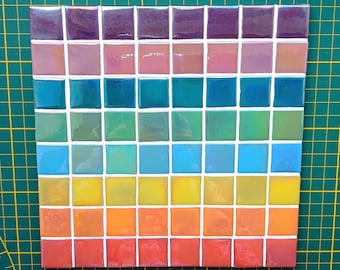 Handmade Rainbow Square 20cm  iridescent mosaic wall decor