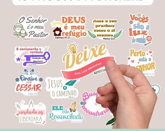 15 portugiesische Bibelverse-Paket | Sofortiger Download | Druckbares Sticker-Bundle | Bibelaufkleber | Christliche Phrasen PNG | Motivierendes PNG
