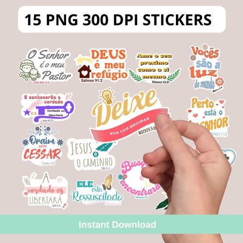 15 Portuguese Bible Verses Bundle | Instant Download | Printable Sticker Bundle | Bible stickers | Christian Phrases PNG | Motivational PNG
