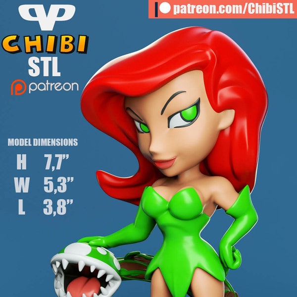 Chibi STL - Poison Ivy Chibi / 3D Miniatur für Sammler, Vitrine, Fans, Comic, FanArt
