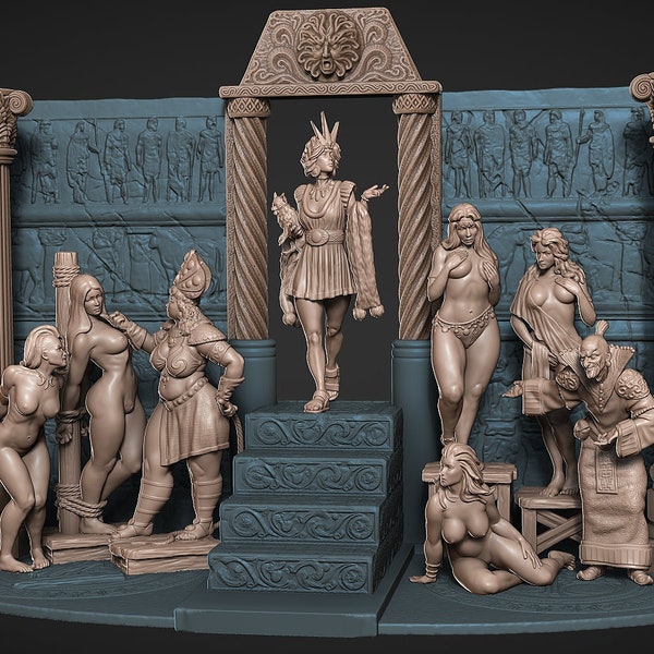 Claydemon Miniatures - Slavemarket Diorama / Diorama de miniaturas 3D para Wargaming y Tabletop, DnD, Fantasía