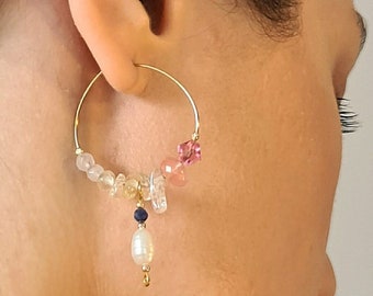 Thin Gold Hoop Earrings Handmade Jewelry Baroque Freshwater Pearl Pendant Charm Chic Designer Jewelry Summer Earrings Unique Gift for Her