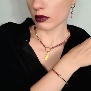 Set handgemaakte sieraden ketting armband oorbellen Pompeii oude rode jaspis lavasteen uniek ontwerp statement sieraden prachtig cadeau voor haar afbeelding 1