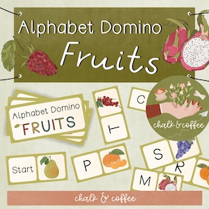 Alfabeto Dominó Frutas - Juego de combinación de letras Reconocimiento - Letras y sonidos Inglés y salud Niños Educación en el hogar Ciencia Actividad de letras
