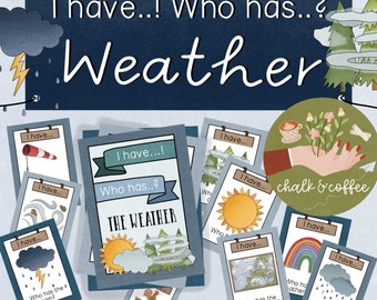 Juego del tiempo imprimible „Tengo...! ¿Quién tiene?“ – juego educativo para el aula de ciencias climáticas Game Kids Homeschool actividad meteorológica